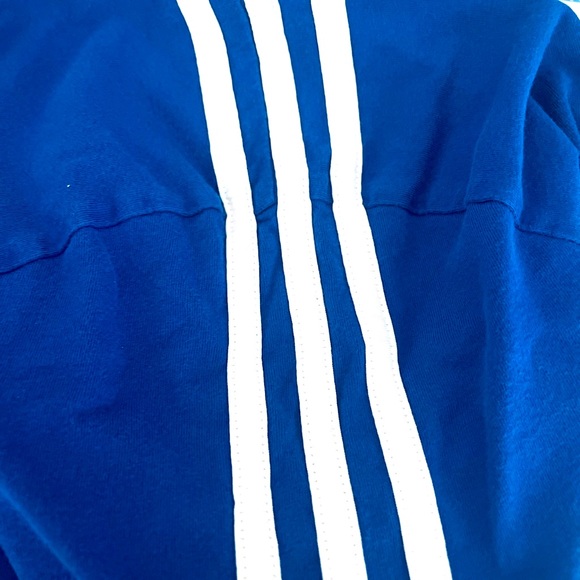 Blue Retro Style XL Adidas T-shirt with Three White Strips on Shoulder - Picture 4 of 4